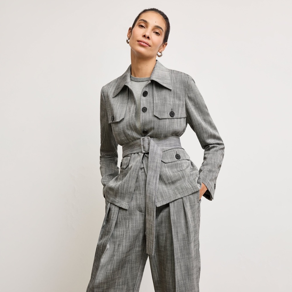 MM Lafleur Emery 1.0 Jacket Porto Weave Black & White Size 8 Belted
